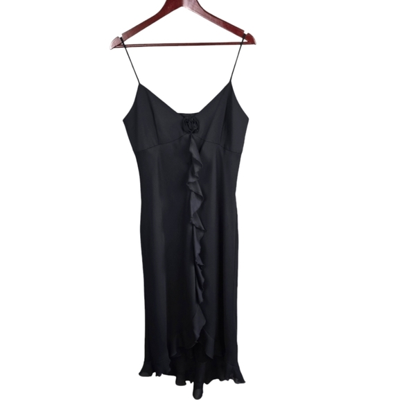 ALYN PAIGE Y2K 90's Ruffle Spaghetti Strap‎ Dress Black Women 13/14 Dark Romance - Picture 1 of 14